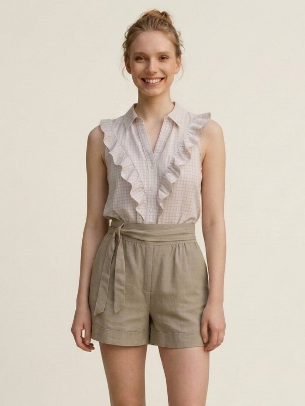 #6 Y2k vintage Romper SUNNER  waist halter top shirt/short P2P18 L35 W16 SideZip